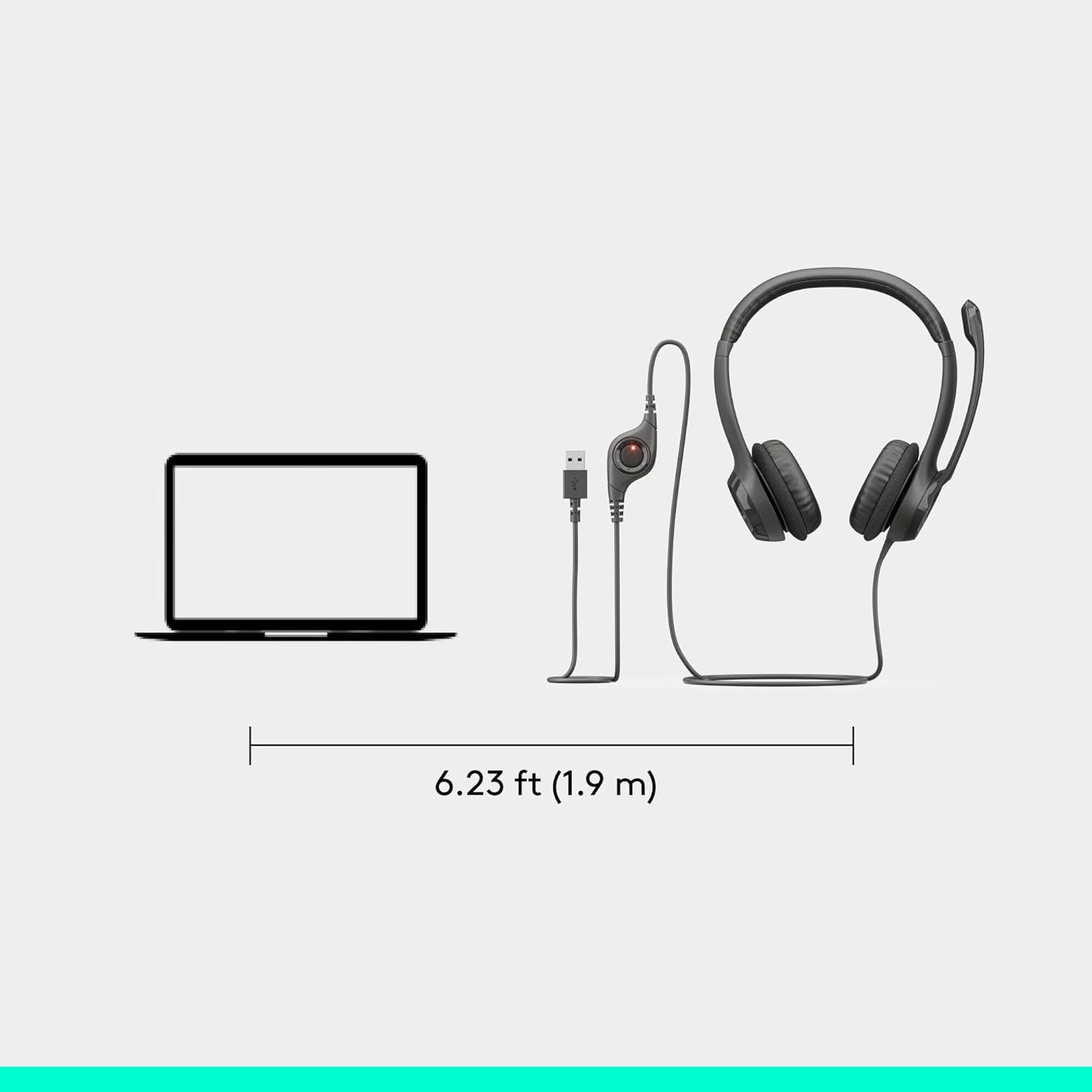 Logitech H390 Wired On Ear Headset for PC/Laptop, Stereo Headphones with Noise Cancelling Microphone, USB-A, In-Line Controls