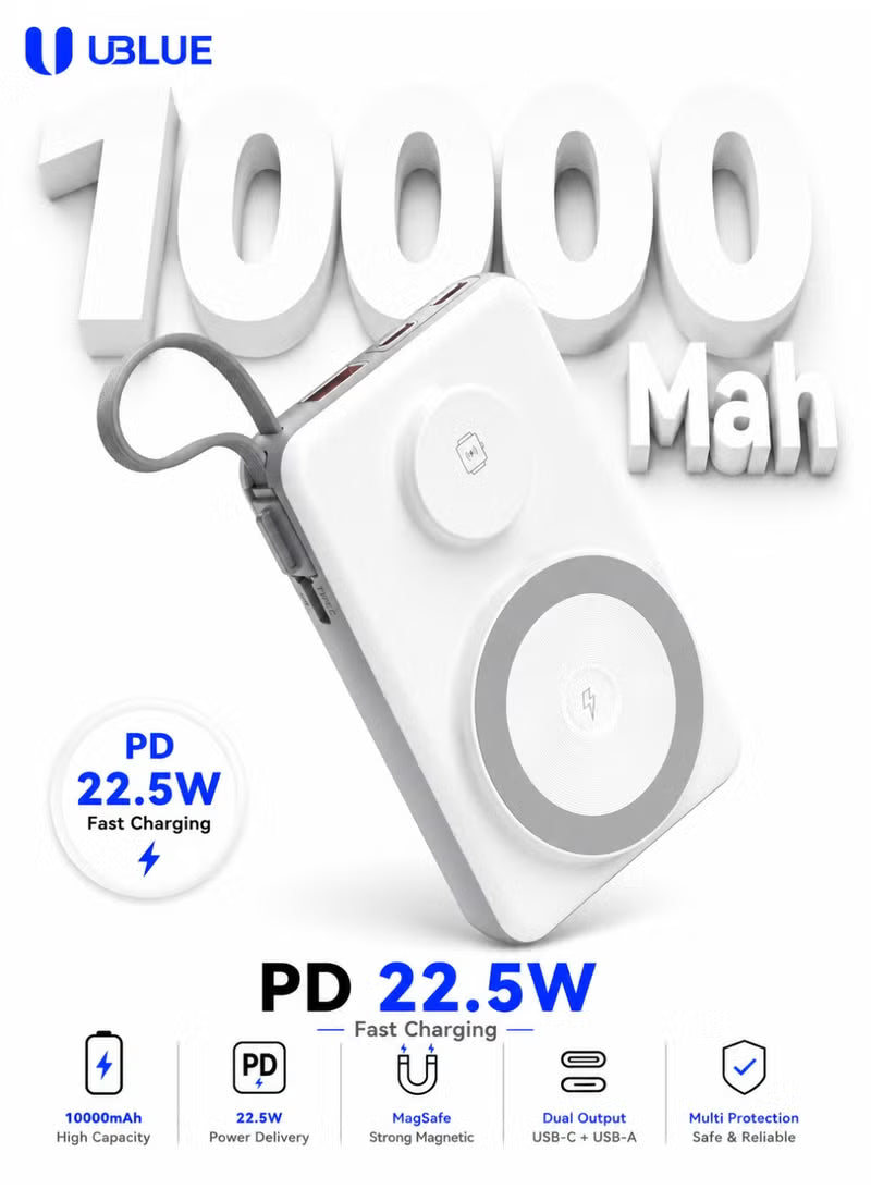 UBlue Magnetic Power Bank 10000mAh,Wireless Portable Charger with USB-C(PBWL002-WHT)