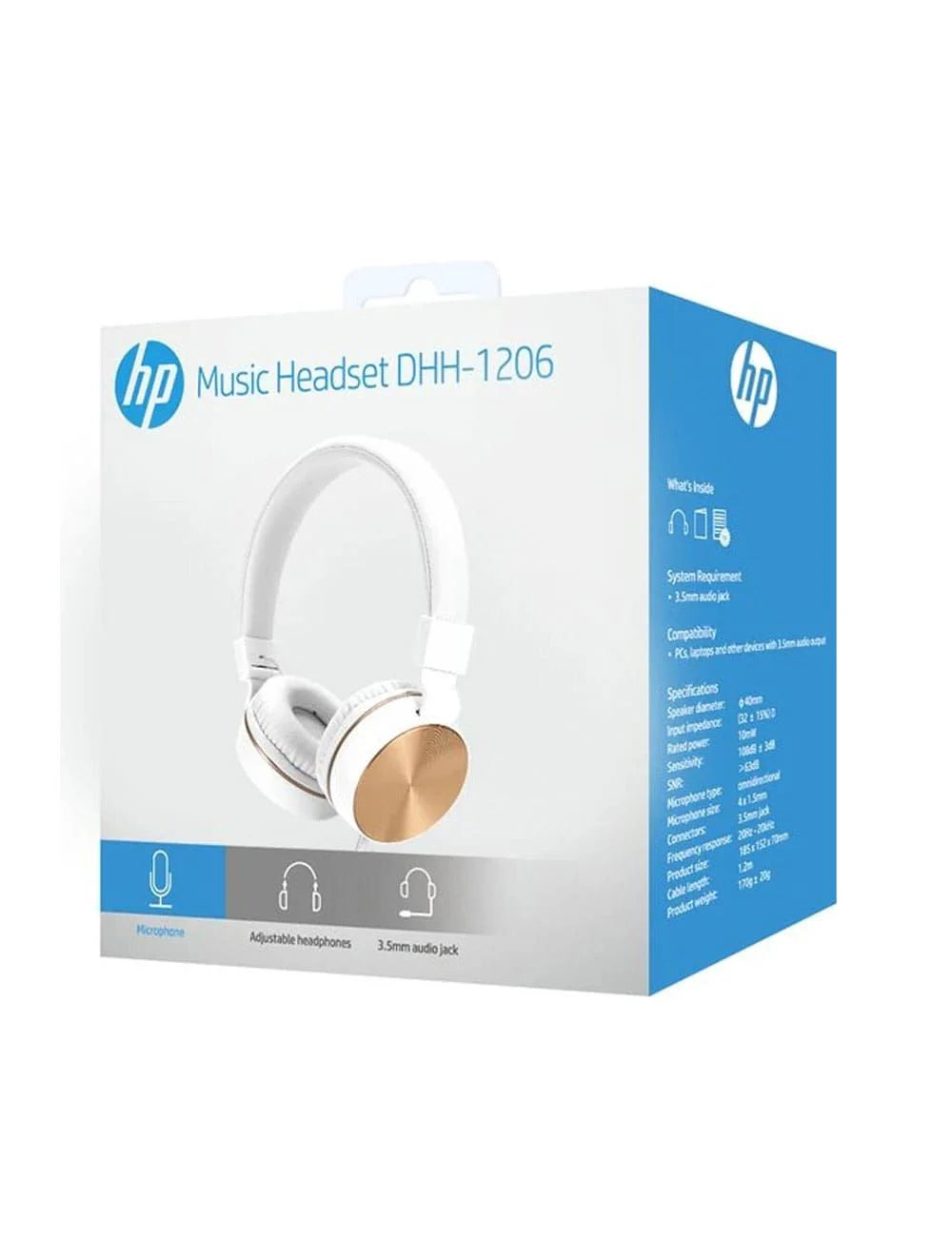 HP DHH-1206 Headset - Black Foldable P2 Connection 3.5mm Features Omnidirectional Microphone Rated Power 10mW Frequency Response 20Hz-20KHz 120cm Nylon Braided Coated Cable 8IJ97AA