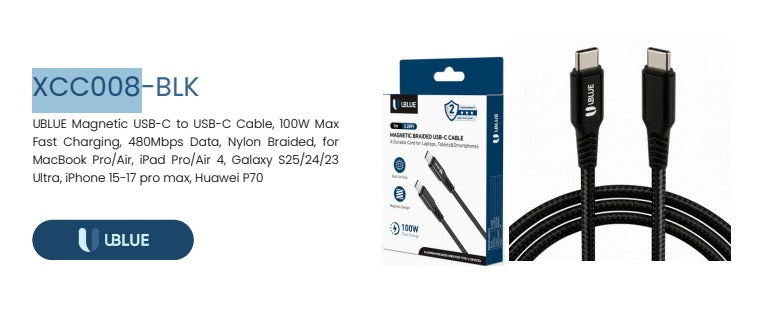 UBlue Magnetic Type-C to C Cable (XCC008)