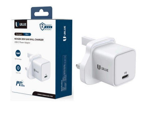 UBlue 30W USB-C Wall Charger, PD & PPS, 1- Port Type-C, Compact, AC 100–240V, UK Plug(CH007)