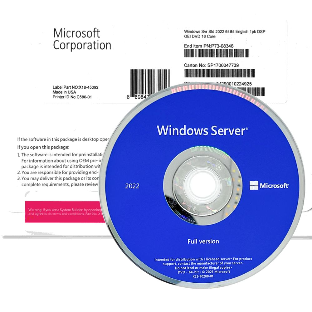 Microsoft Windows Server 2022 Standard | 64-Bit | English | DSP OEI DVD | Lifetime License