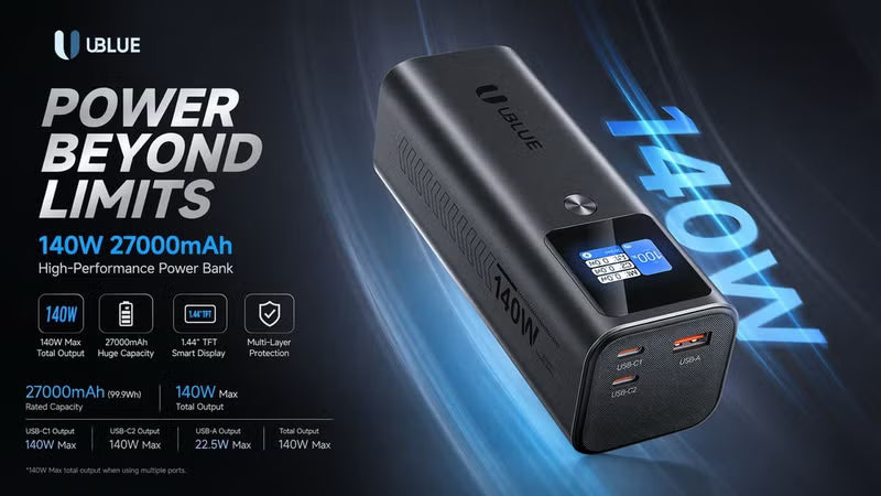 UBlue Laptop Portable Charger 140W Power Bank 27000mAh,PD 3.1 (PB008)