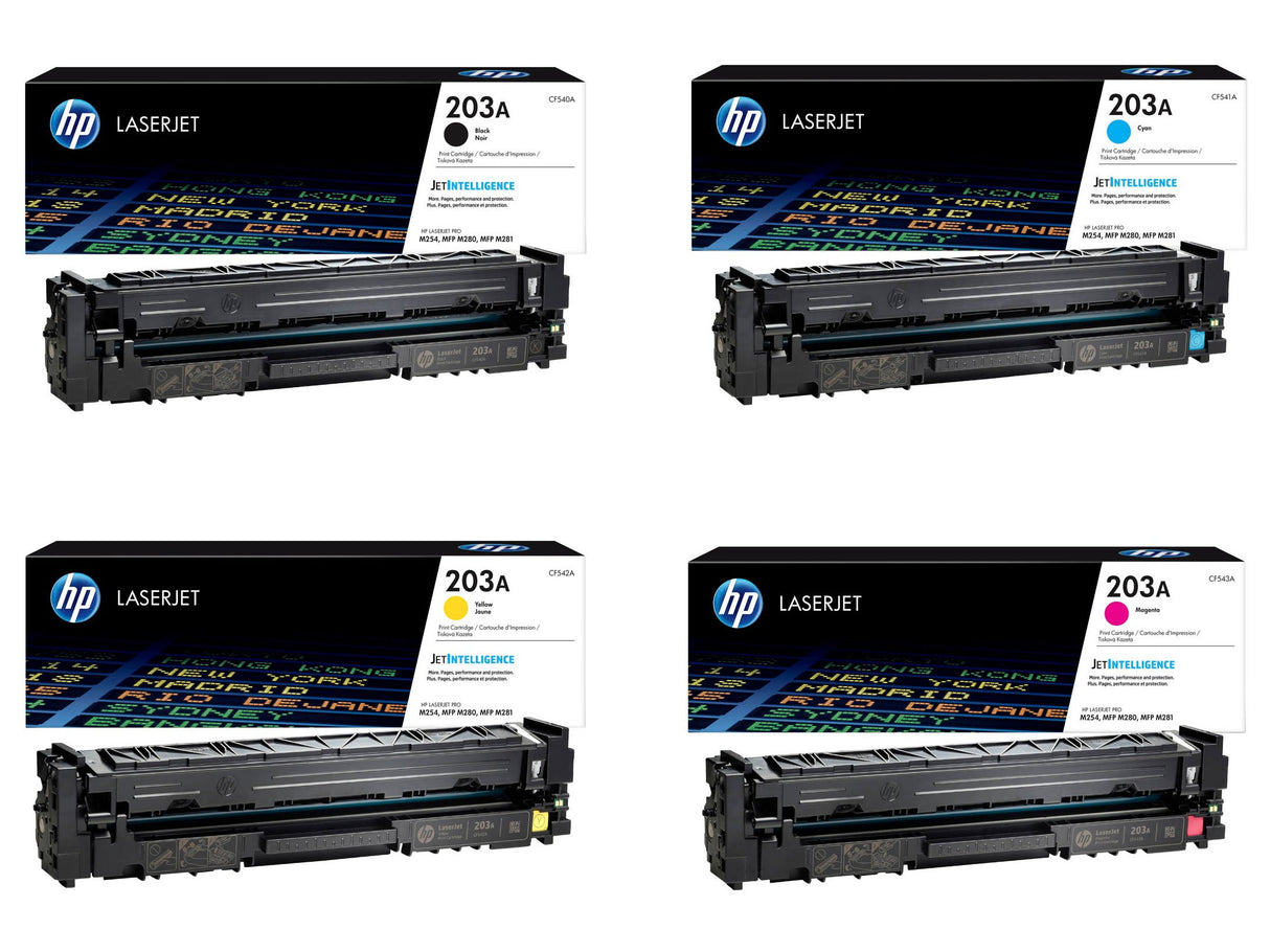 مجموعة حبر HP الأصلية متعددة الاستخدامات 203a (CF540A CF541A CF542A CF543A) M254/M280/M281