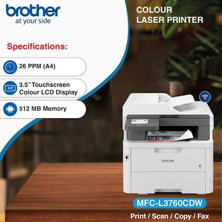 Brother Color Laser A4 Printer MFC-L3760CDW Print Scan Copy Fax,up to 26/27 ppm