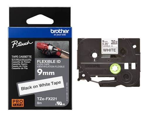 Brother Tape 9mm Black/White Flexible-ID TZE-FX221