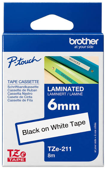 Brother Tape 6mm Black/White TZE-211