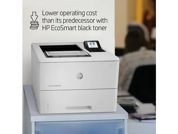 HP LaserJet Enterprise M507 printer with EcoSmart black toner, lower operating cost, office setting