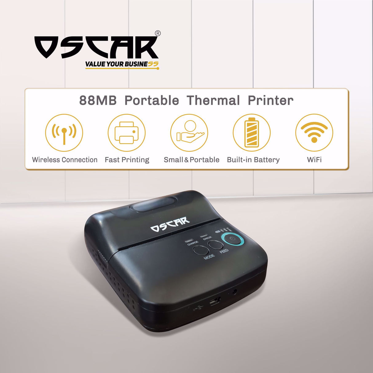 OSCAR POS88MW طابعة محمولة سوداء اللون USB+WIFI