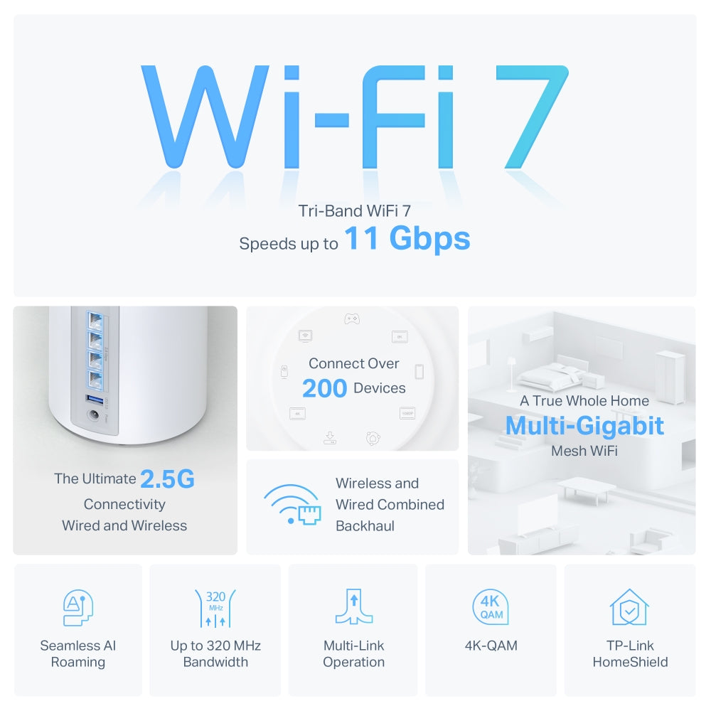 نظام TP-Link Deco BE65 (عبوة من قطعتين) BE9300 لشبكة Wi-Fi 7 للمنزل بالكامل (ثلاثي النطاق)