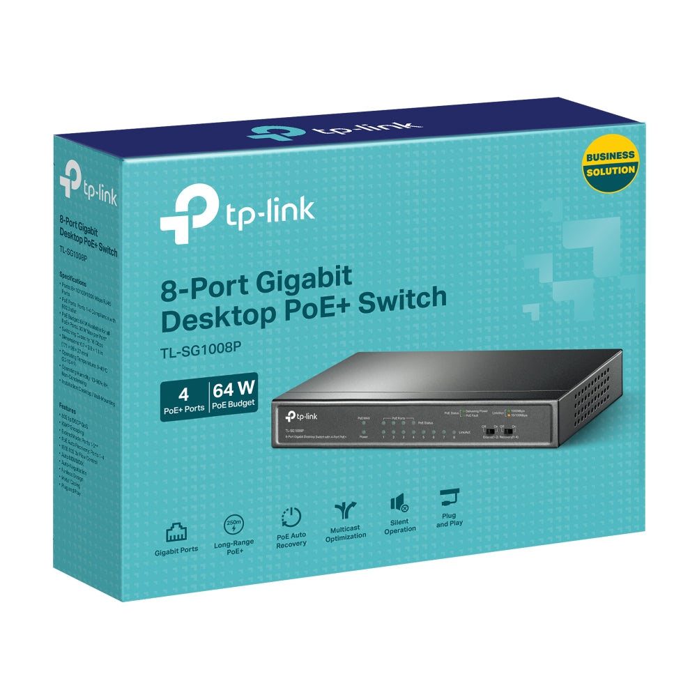 TP-Link TL-SG1008P محول جيجابت لسطح المكتب مزود بـ 8 منافذ مع 4 منافذ PoE+
