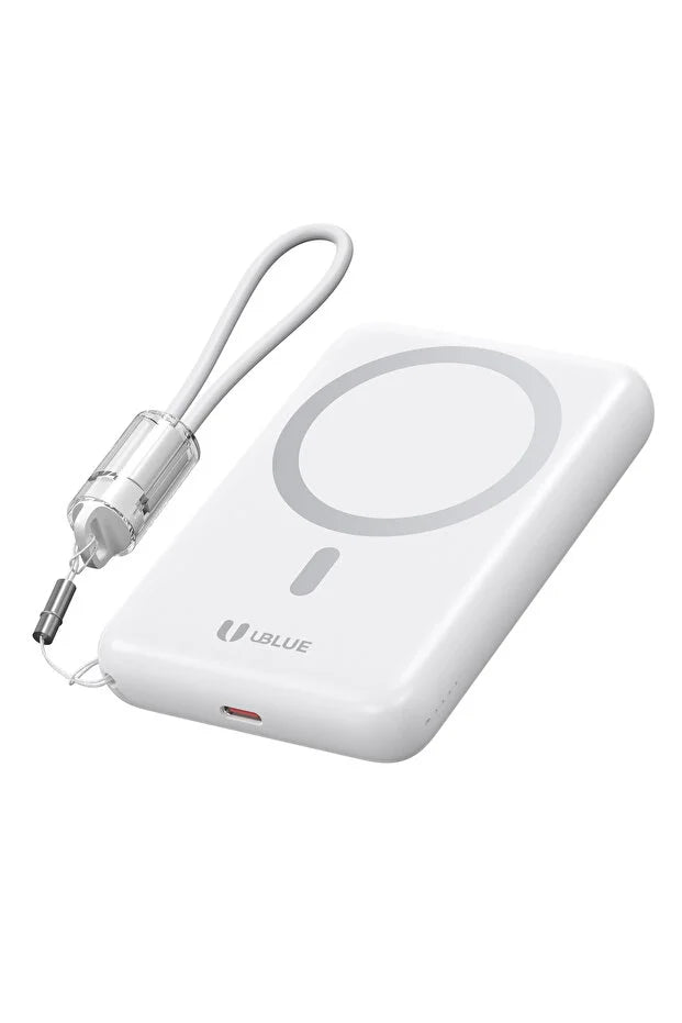 UBlue  Wireless Power Bank with Cable 10000mAh, Slim Portable Charger with BuiltIn Cable and USB-C(PBWL003-WHT)