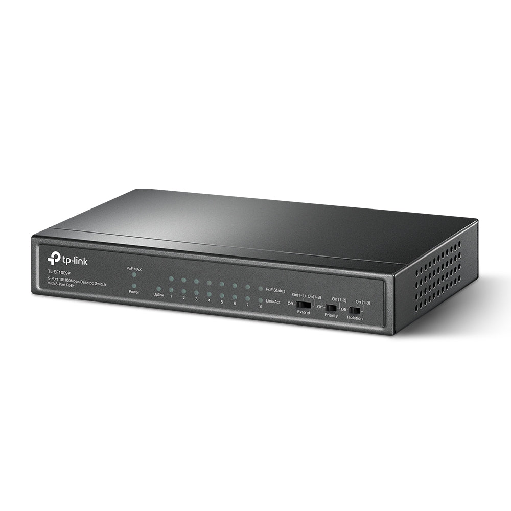 TP-Link TL-SF1009P مفتاح سطح المكتب 9 منافذ 10/100 ميجابت في الثانية مع 8 منافذ PoE+