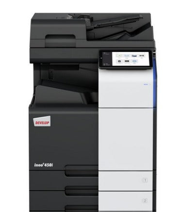 Develop Copier Color Konica Model INEO+450i with ADF/Print/Scan/NIC/Duplex/Drum/Developer 220v/60HZ #AA7R141 + Copier Desk DK-516 + Toner YMCK
