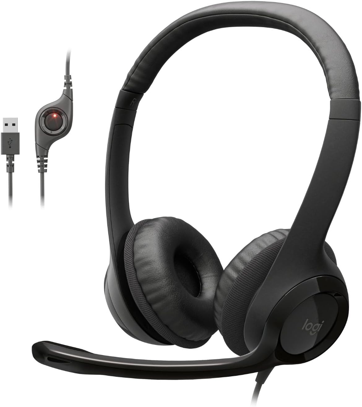 Logitech H390 Wired On Ear Headset for PC/Laptop, Stereo Headphones with Noise Cancelling Microphone, USB-A, In-Line Controls