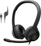 Logitech H390 Wired On Ear Headset for PC/Laptop, Stereo Headphones with Noise Cancelling Microphone, USB-A, In-Line Controls