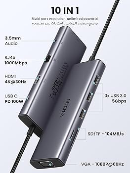 UGREEN 10-in-1 USB-C Hub(45380)USB-C Docking Station Dual 4K@60Hz HDMI, 100W PD, Gigabit Ethernet