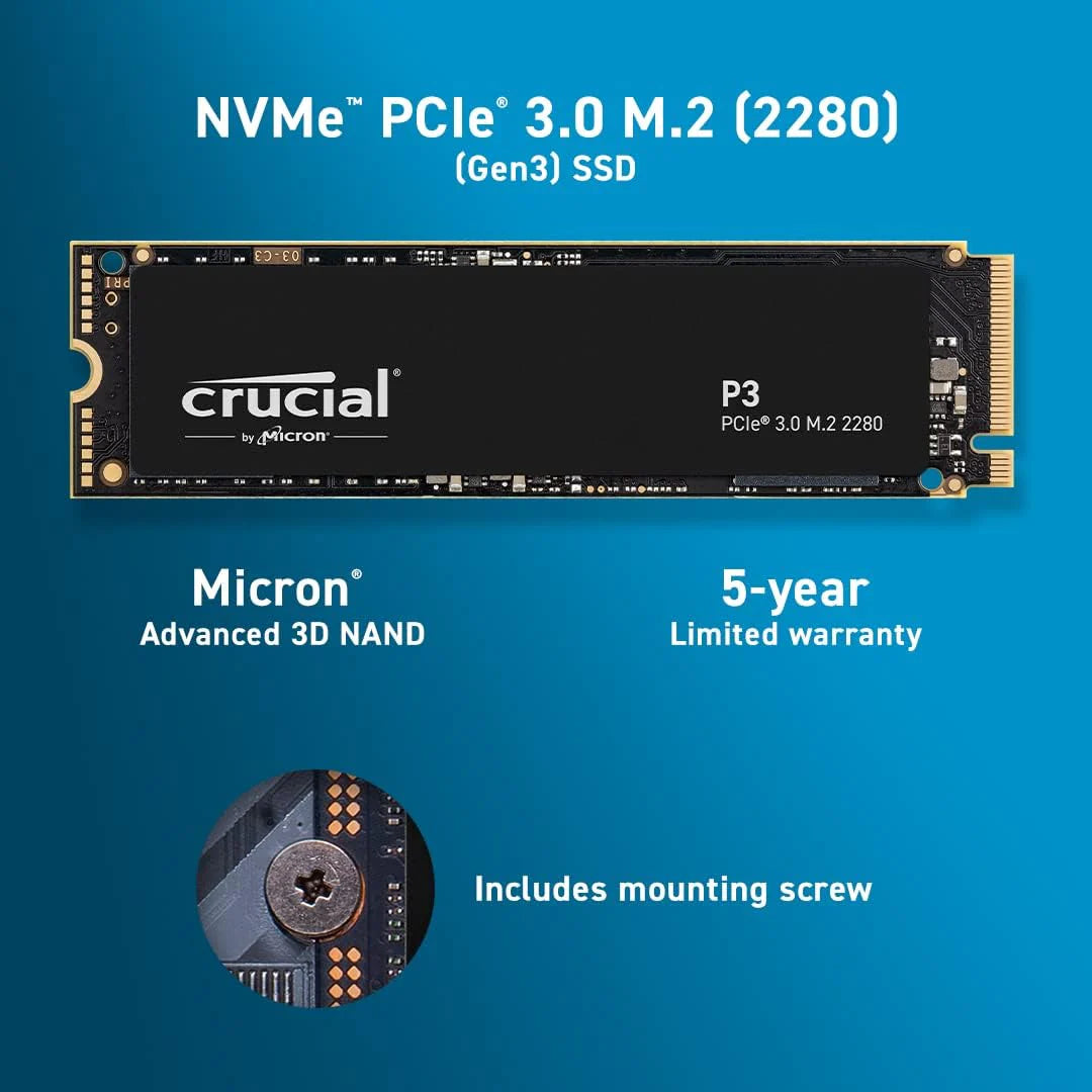Crucial P3 500GB M.2 2280 NVMe PCIe Gen3 x4 3D NAND SSD