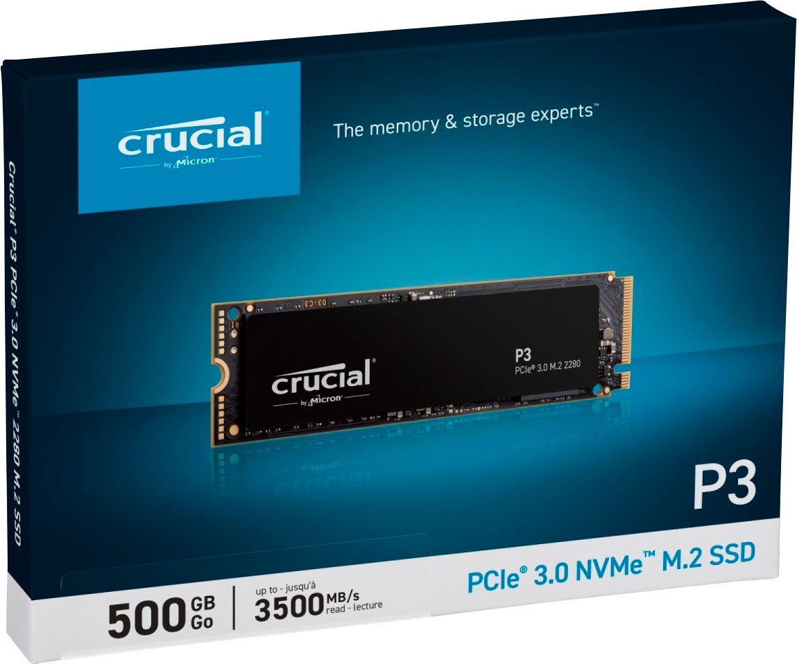 Crucial P3 500GB M.2 2280 NVMe PCIe Gen3 x4 3D NAND SSD