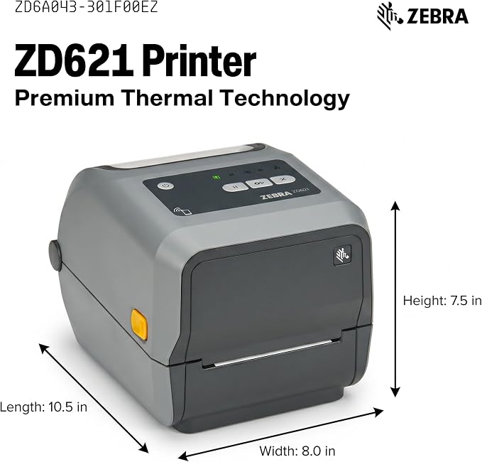 Zebra ZD621T Thermal Transfer Barcode Label Printer | 300dpi | USB+USB Host+RS232+Bluetooth BLE+Ethernet | RTC