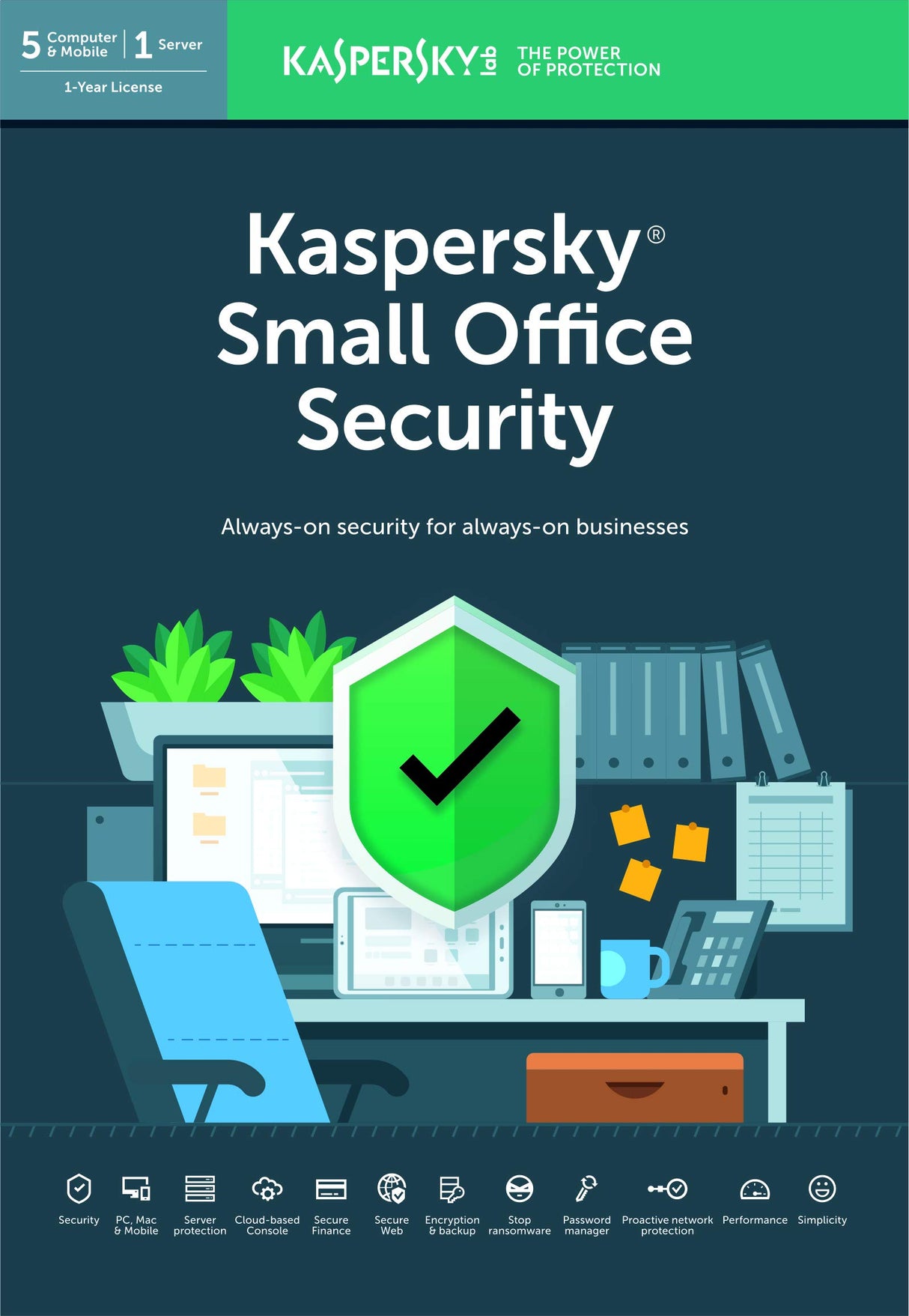 Kaspersky Small Office Security | 5 Users + 1 File Server | 1-Year License | All-in-One Business Protection Suite