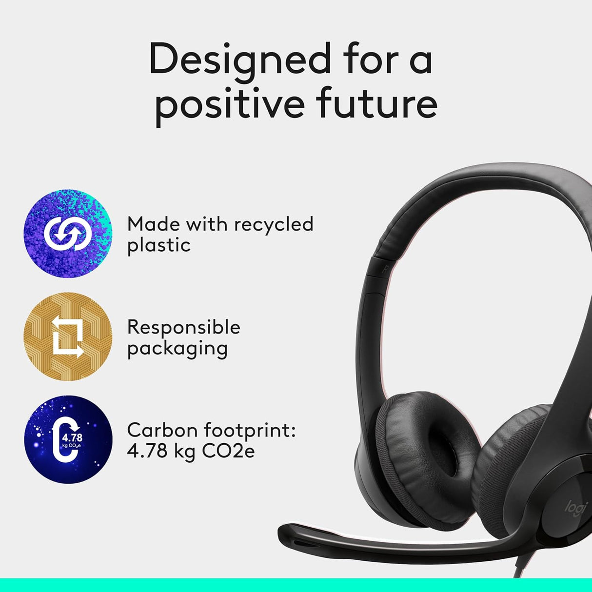 Logitech H390 Wired On Ear Headset for PC/Laptop, Stereo Headphones with Noise Cancelling Microphone, USB-A, In-Line Controls