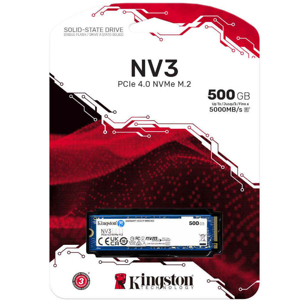 Kingston NV3 | 500GB M.2 2280 NVMe PCIe 4.0 SSD | Up to 3500MB/s Read | Fast, Reliable Storage Solution