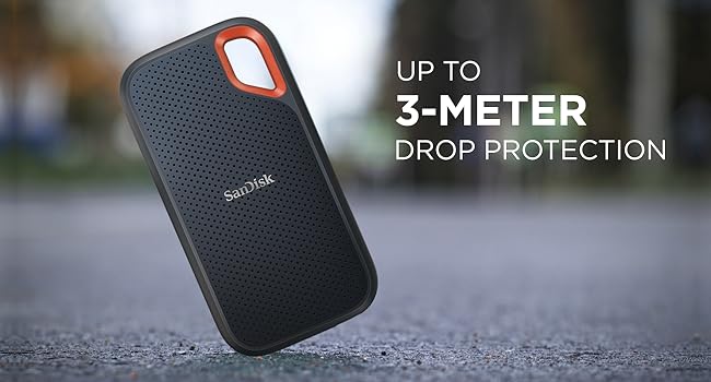 SanDisk Extreme Portable SSD | 1TB USB 3.2 Gen 2 | Up to 1050MB/s | Rugged, Water & Dust Resistant | Compact 2.5" Design