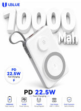 UBlue Magnetic Power Bank 10000mAh,Wireless Portable Charger with USB-C(PBWL002-WHT)