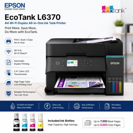 Epson EcoTank Multifunction Color Printer L6370 -A4,Wi-Fi&AirPrint Enabled,ADF,Duplex Print,Scan&Copy,