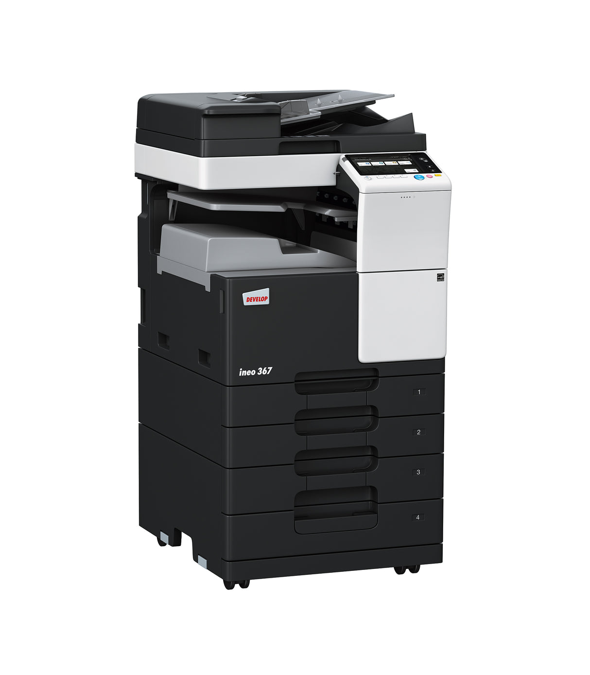 Develop Copier Konica Model INEO-367 with Duplex/Controller/PCL/PS/NIC/Drum/Developer 220V/60HZ #A789141 + Feeder Document Reverse Automatic DF-628 + Table DK-513 + Toner