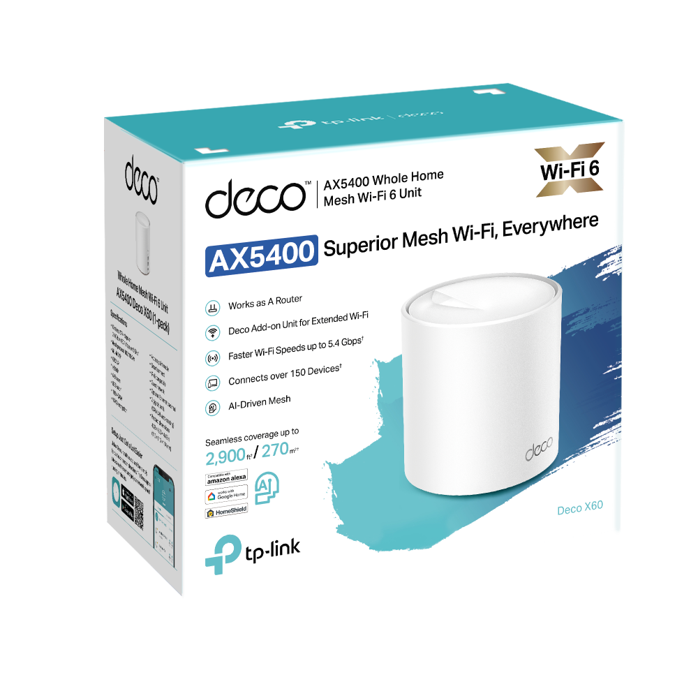 نظام TP-Link Deco X60 (عبوة واحدة) AX5400 لشبكة Wi-Fi 6 للمنزل بالكامل