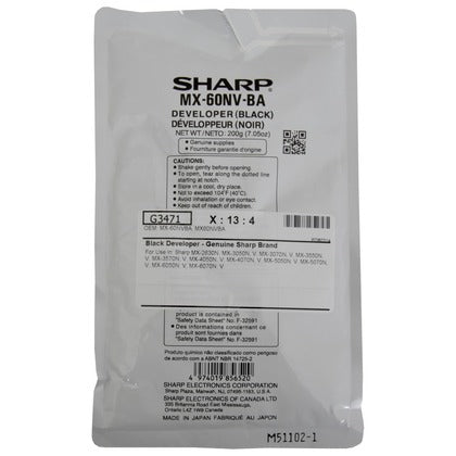 طابعة Sharp DEVELOPER الأصلية باللون الأسود MX-60NV / MX-61FV MX-2630/3050/3070/3550/3570/4050/4070/5050/6050/6070N