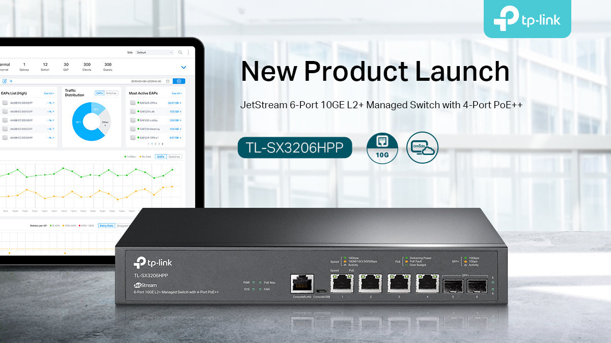 TP-Link TL-SX3206HPP JetStream™ 4-Port 10GBase-T و2-Port 10GE SFP+ L2+ Managed
