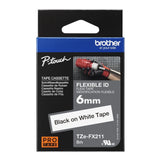 Brother Tape 6mm Black/White Flexible-ID TZE-FX211