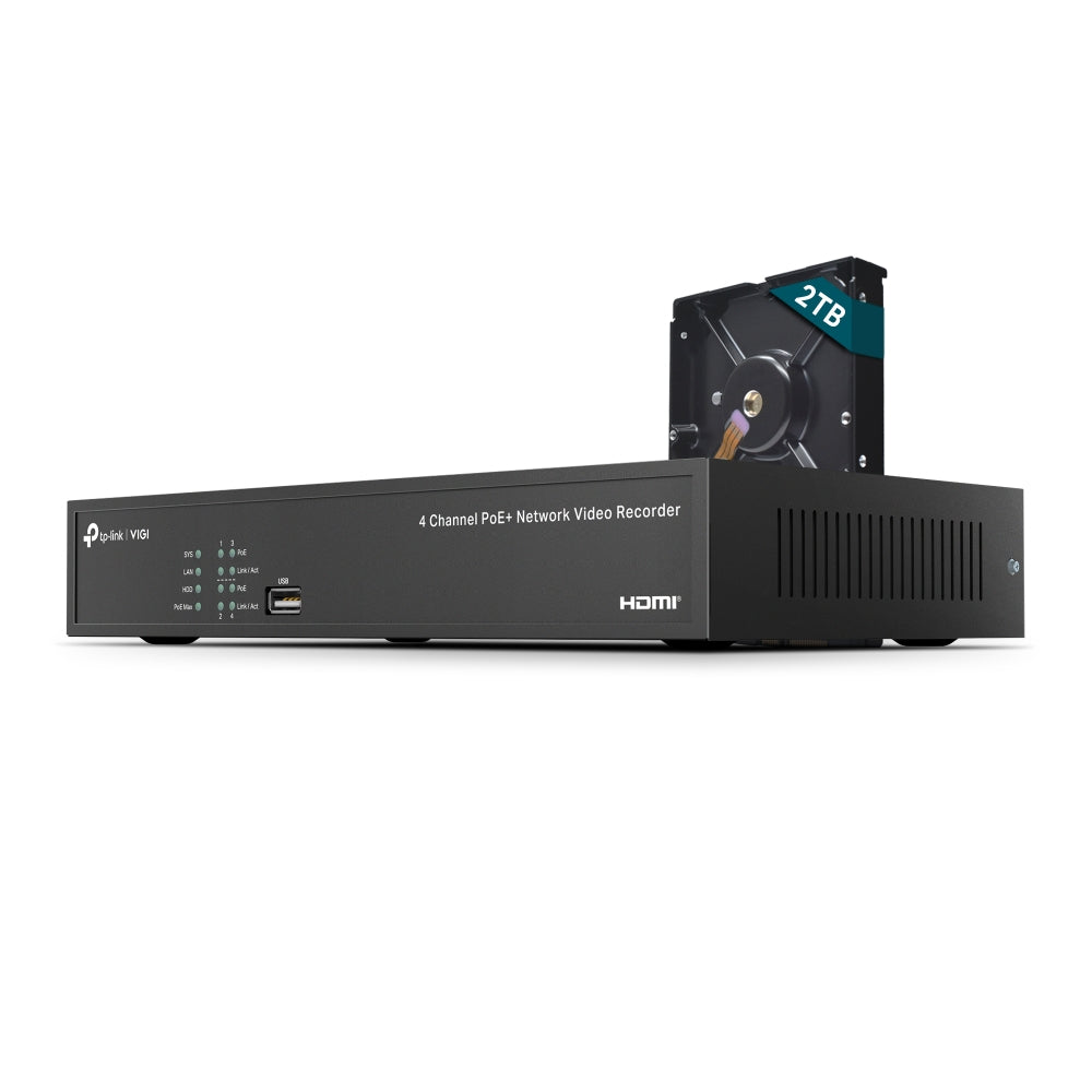 جهاز تسجيل فيديو شبكي TP-Link VIGI NVR1004H-4P مزود بـ 4 قنوات ومزود بتقنية PoE
