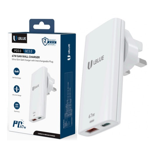 UBlue  20W USB-C Wall Charger, Mini 1-Port Type-C, Fire-Rated V0, AC 100–240V, UK Plug, Compact, White(CH004)