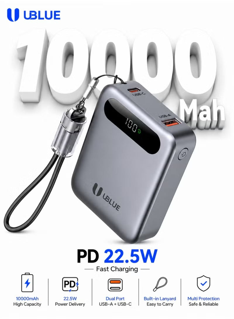UBlue Mini Power Bank 10000mAh with BuiltIn USB-C Cable(PB003)