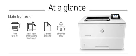 HP LaserJet Enterprise M507 printer with black & white printing, 2-sided print, Ethernet, USB, and security features for business use