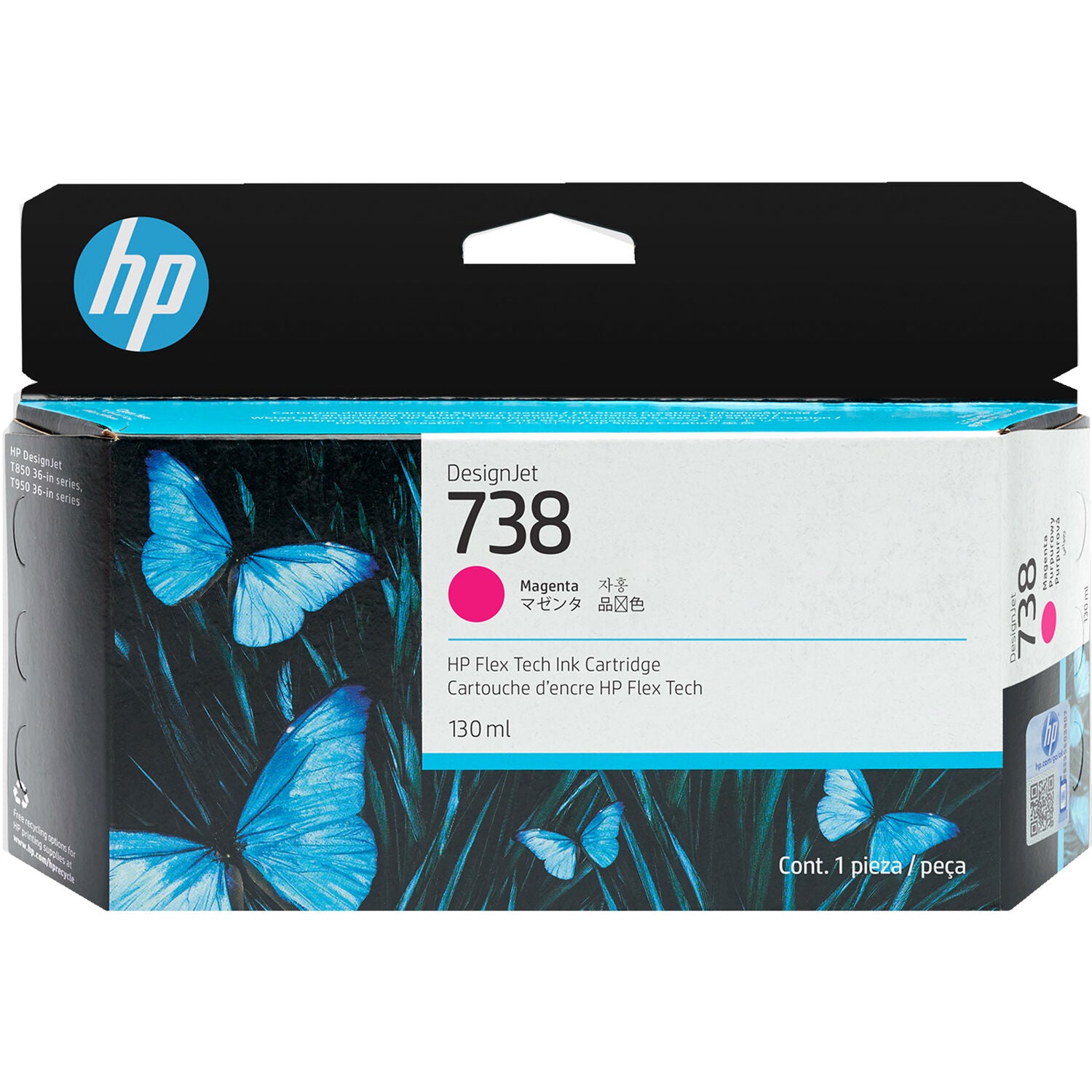 طابعة HP Ink Magenta الأصلية 738/498N6A-130ML PLOTTER-T850/T950