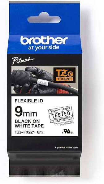 Brother Tape 9mm Black/White Flexible-ID TZE-FX221