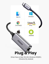 UGREEN USB Type C to 10/100/1000m Ethernet Adapter - Space Gray [50737]