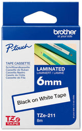 Brother Tape 6mm Black/White TZE-211