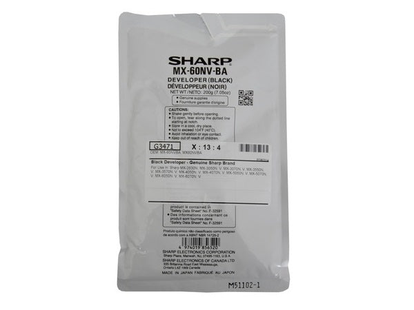 طابعة Sharp DEVELOPER الأصلية باللون الأسود MX-60NV / MX-61FV MX-2630/3050/3070/3550/3570/4050/4070/5050/6050/6070N