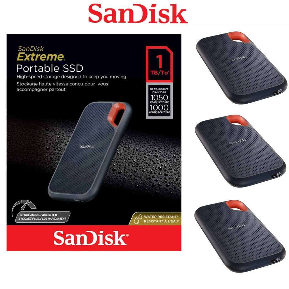 SanDisk Extreme Portable SSD | 1TB USB 3.2 Gen 2 | Up to 1050MB/s | Rugged, Water & Dust Resistant | Compact 2.5" Design