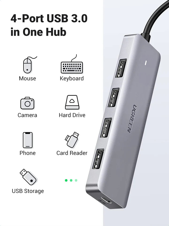 UGREEN HUB POWER SUPPLY 4 PORT (70336)Type C to HDMI 4K30Hz Adapter,3 USB A Data Ports,Multiport Hub for iPhone,Windows,MacBook,Tablet,iPad/Air Monitor,Project