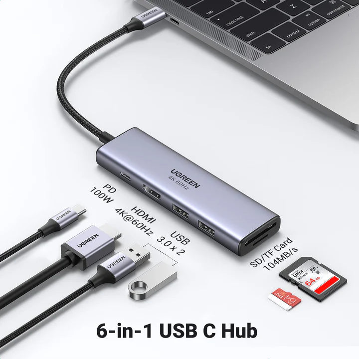 UGREEN USB-C Multifunction Adapter with PD Charging (60384) USB Adapter with 100W PD +HDMI 4K@60Hz +SD/TF Card Reader